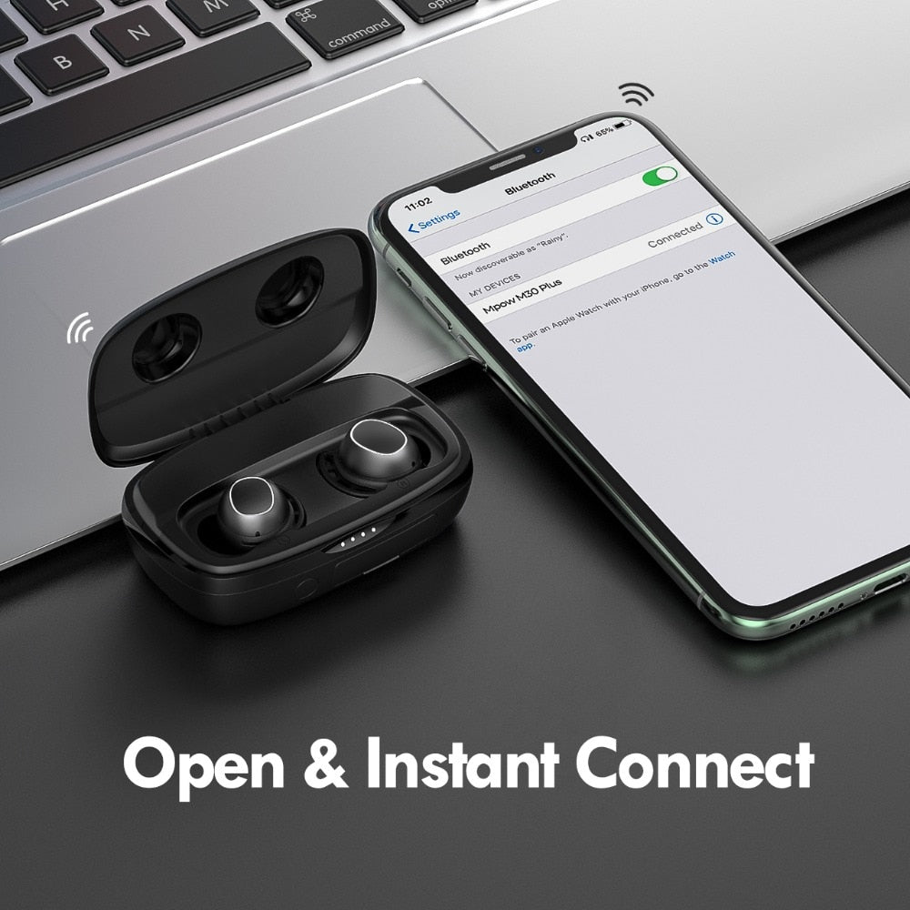 IPX8 Waterproof Headphones Bluetooth 5.0 with 2600mAh Charging Case